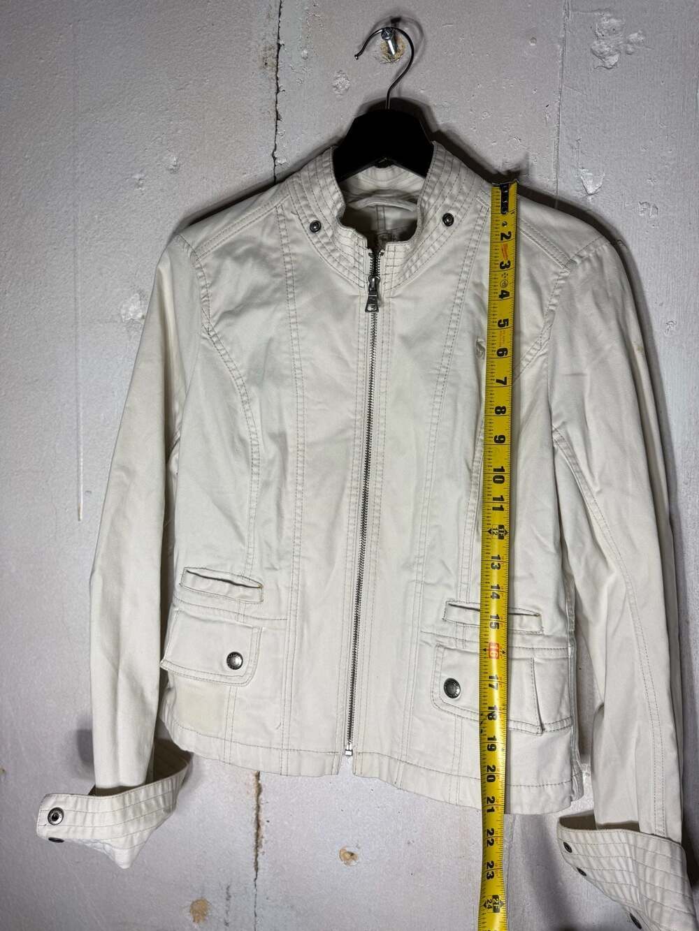 Abercrombie & Fitch Vintage White Cotton Moto Utility Jacket Size L - Picture 7 of 7